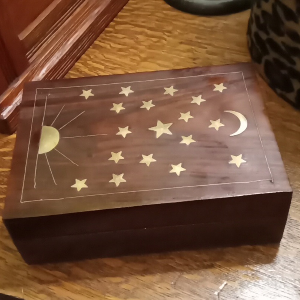 Brass inlaid wooden teak box for jewelry, cards, etc.